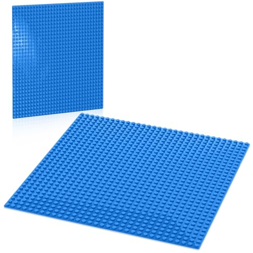 Image of Pokiiulk Classic Blue Baseplates, 32x32 Studs Square Base Plates for Play or Display Bricks Creations, Compatible with Classic Legos, 10 inch x 10 inch, Pack of 2, Perfect for Water and Ocean