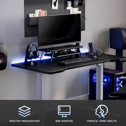 Image of Fenge Monitor Stand, Monitor Stands Riser for Desk, 23.6 Inch Wood Desk Shelf with Storage Organizer and Cable Management for Office Desk Accessories