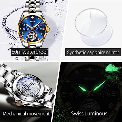 Image of OLEVS Womens Diamond Watches Automatic Self Winding Ladies Wrist Watch Elegant Dress Stainless Steel Waterproof Luminous