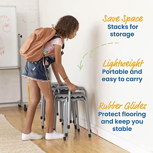 Image of ECR4Kids Daisy Stackable Stool with Glides Seating Set, Flexible Seating, Grey, 8-Piece