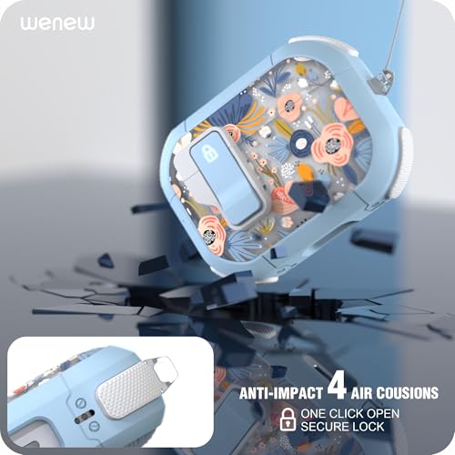 Image of Wenew Case for AirPods Pro & Pro 2 Case Cover Secure Lock Automatic Snap Switch Clip Cleaner Kit Lanyard Women Stylish Armor Full Body Hard Shell Front LED Visible (Blue, AirPods Pro & Pro 2)