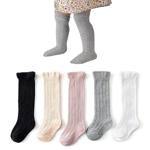 Image of Zando Baby Knee High Socks Infant Newborn Toddler Socks Cotton Ruffle Socks Warm Girls Boys Long Stockings 3-6 Pairs