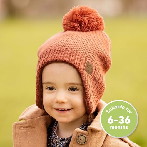 Image of KeaBabies Baby Beanies, Winter Baby Hats for Boys, Girls (Clay, 6-36M) | Toddler Winter Hat, Stay Cozy & Warm with Earflap Muff & Pom, Soft & Stretchy Beanies for Infant, Newborn, Cute Colors
