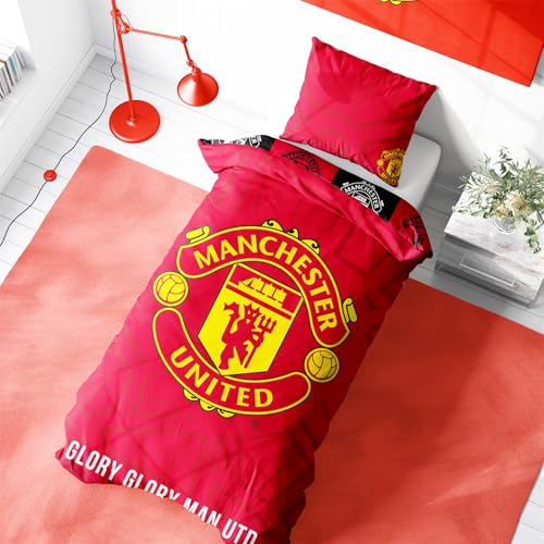 Character World Manchester United Single Duvet Cover Set, Crest Design | Red...