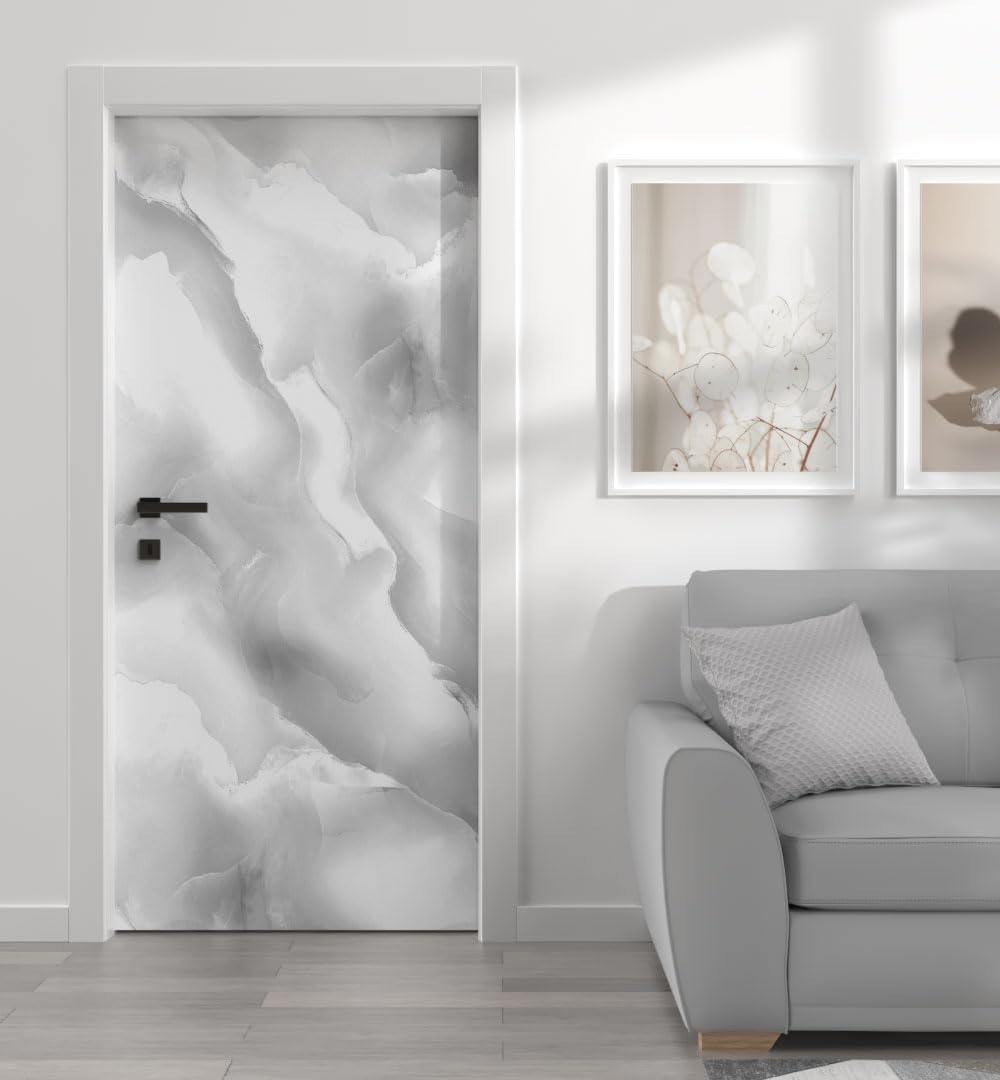 MyMaxxi - Tür bekleben mit Türtapete Türposter Türfolie Selbstklebend 90x200 Marmor Bruch hell - Tür verschönern Türaufkleber Türklebefolie Stein Wand weiß 90 x 200 cm