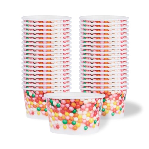Image of Coppetta 8 Ounce Dessert Cups, 200 Greaseproof Ice Cream Cups - Lids Sold Separately, For Hot And Cold Foods, White Paper Yogurt Bowls, Round Sprinkle Design, Disposable, Sturdy - Restaurantware