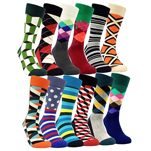 HSELL Meias sociais masculinas com estampa engraçada design louco meias de algodão novidade presentes para homens, 12 pares - padrão colorido variado, One Size