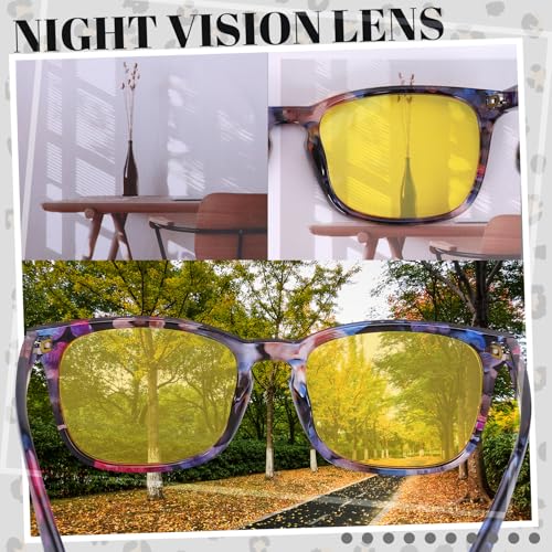 Image of Polarized Sunglasses for Women Men Night Vision Glasses Anti Glare | Yellow Anti Glare UV400 Lens, Lightweight Square Frame, for Day Night Use, Driving, Fishing, Cycling, Traveling
