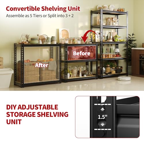 Image of GarveeTech Garage Storage Shelves 5 Tiers, 2500 Lb Capacity Heavy Duty Metal Shelving Unit, 40 inch L x 20 inch W x 72 inch H Adjustable Storage Rack for Kitchen, Pantry, Basement, Bathroom & Laundry