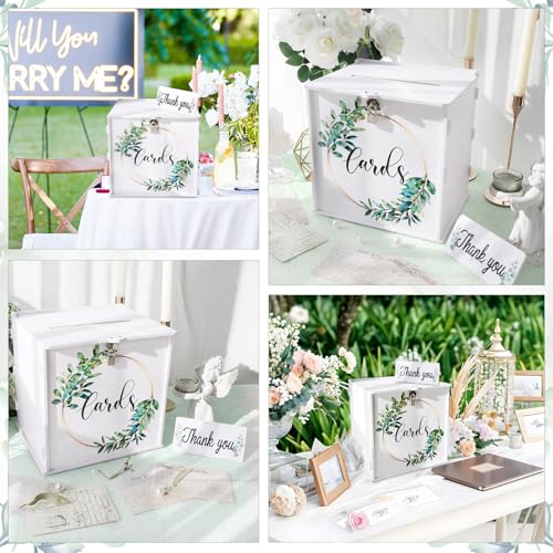 Image of OurWarm Wedding Card Box with Lock, PVC Wedding Card Boxes for Reception, White Wedding Box for Cards and Money, Envelope Money Box Gift Card Box for Party Wedding Decor Graduation Baby Shower