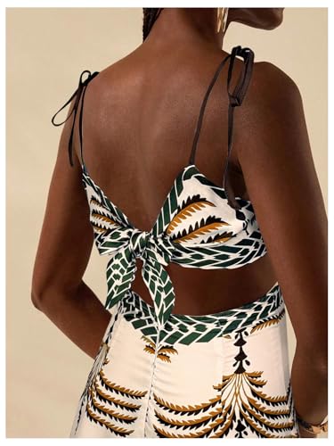 Image of SOLY HUX Women's Summer Maxi Dress Boho Print Tie Shoulder Spaghetti Strap Cut Out Tie Back Cami Dresses Sundress