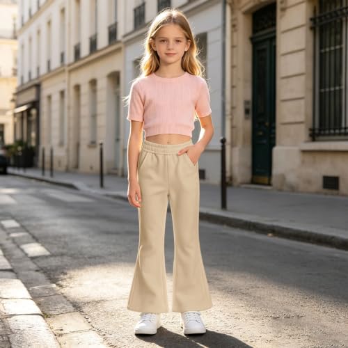 Girls Fleece Sweatpants Flared Uniform Pants Elastic Waisted Sweat Pants - image 3