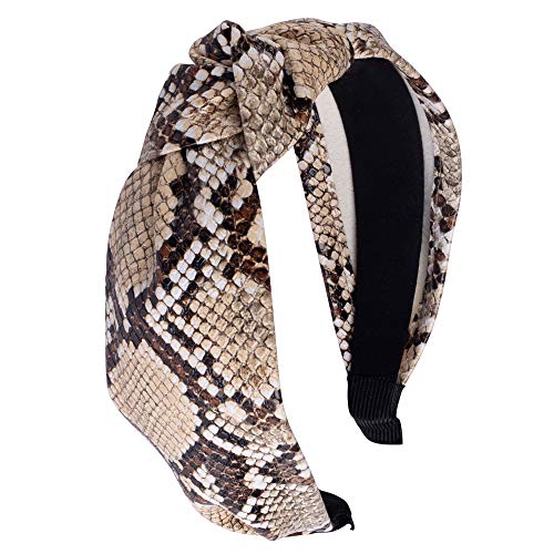 Somewhere Haute Women's Faux Snakeskin Top-knot Headband for Ladies (Cream)