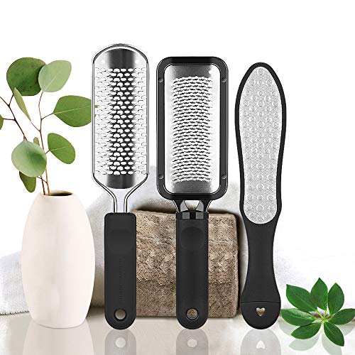 iBazal Professional Pedicure Foot File. Callus Remover for Feet. Foot Scrubber with Ergonomic Design. Stainless Steel Foot Exfoliator for Spa and Pedicure. Pumice Stone for Feet-Black(3PCS)