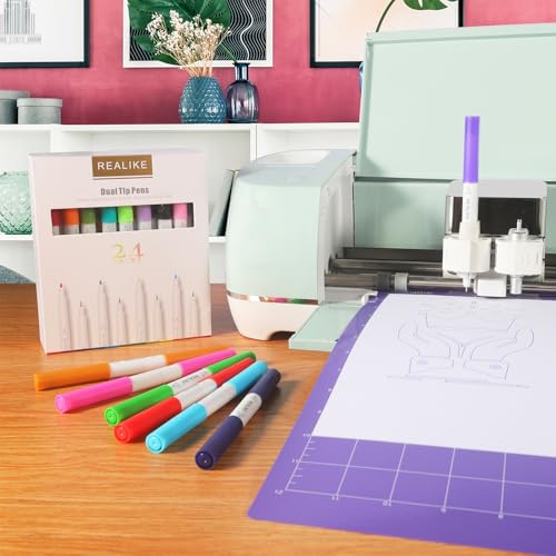 Image of REALIKE Dual Tip Pens Compatible with Cricut Maker 3 /Maker 4 /Maker /Explore 3 /4 /5 /Air 2 /Air, Dual Tip Marker Pens Set of 24 Pack Fine Point Pen Writing Drawing Pens (0.4 Tip & 1.0 Tip)