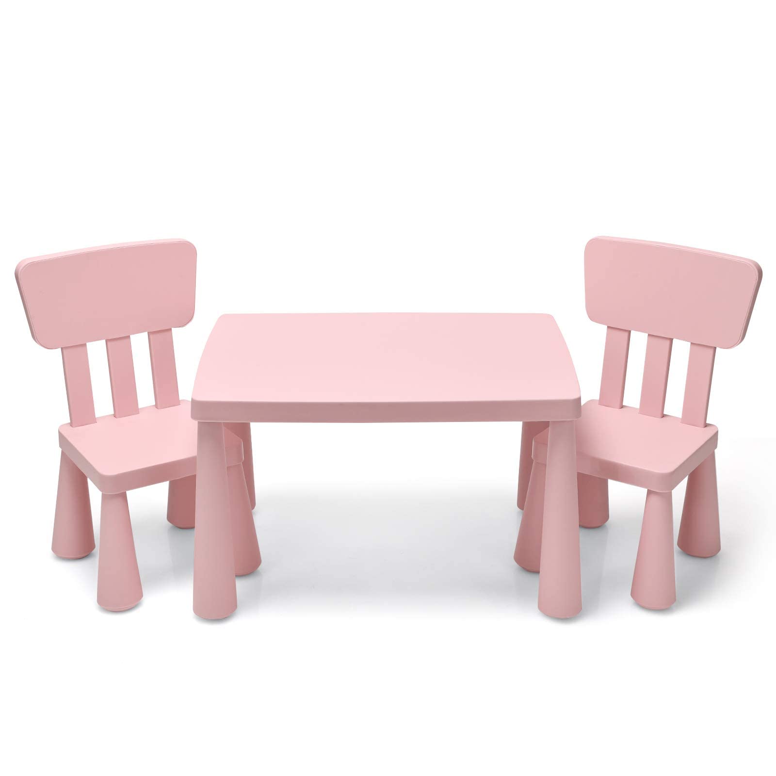 GYMAX Set Tavolino per Bambini con 2 Sedie di Plastica, Tavolino e Sedia per bambini, per Mangiare, Leggere, Dipingere, Adatto a 1-7 Anni (Rosa)