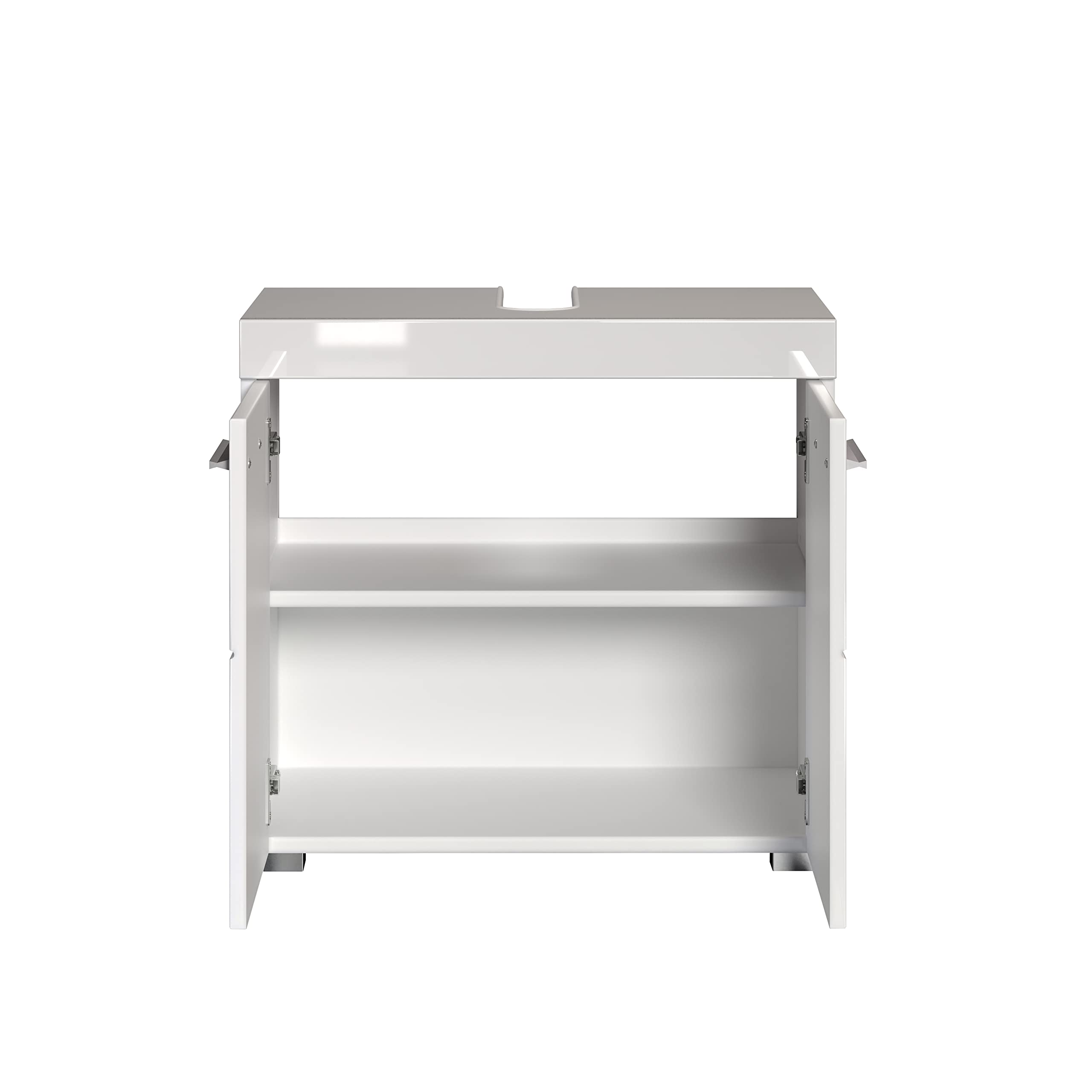 trendteam smart living Armario bajo de Lavabo para baño Amanda, 60 x 56 x 34 cm, en Blanco y Blanco de Brillo Intenso, con abundante Espacio de Almacenamiento