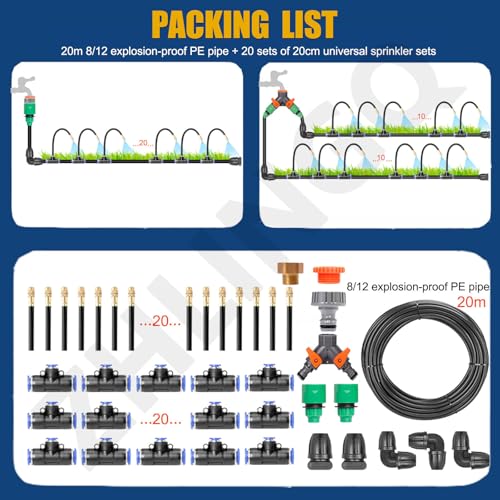 Automatic Drip Irrigation Kit 20-50m, Smart Timer & 360° Mist Nozzles, Efficient Garden Watering System for Plants and Lawn Care, 20m/65.6ft with Timer Included