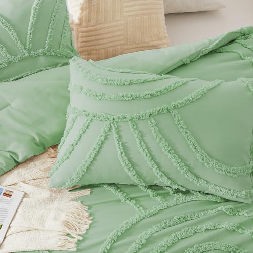 Image of ENJOHOS Light Green Full Comforter Set - Full Size Boho Style Comforter, 3 Pieces Rainbow Bedding for All Season, Lightweight Soft Microfiber Comforter with 2 Pillowcase