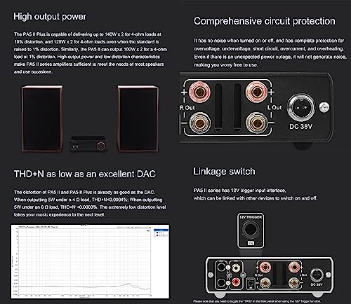 Image of KGUSS Topping PA5 II Plus Power Amplifier 140W x 2 Class D Fully Balanced AMP TRS /RCA Input 12V Trigger Stereo Home Audio Amplifier(Black)