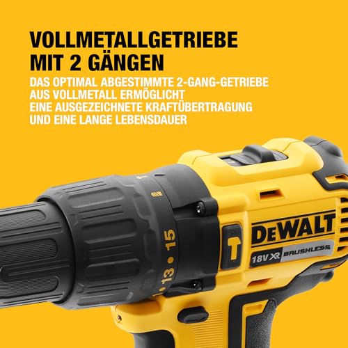 DEWALT XR 18V Brushless Combi Drill Driver, Compact Cordless Hammer Drill with 2 x 2Ah XR Li-Ion Batteries, Charger, Kitbox, High Torque, LED Light, Versatile Performance - DCD778D2T-QW - 6