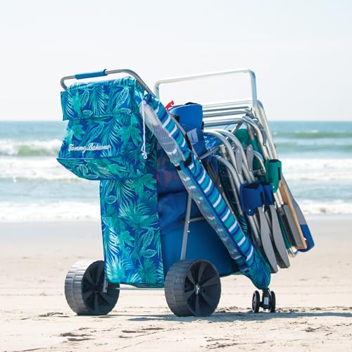 Image of Tommy Bahama Wonder Wheeler Deluxe Folding Beach Cart, Blue