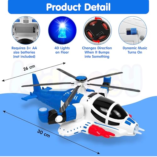 Image of Kidology Helicopter Toy with Lights and Sound for Kids Age 2+ Years, 360Freedom and Automatic Operated Toys | Sensory Toys for Toddlers | Ideal for Gifting | Blue