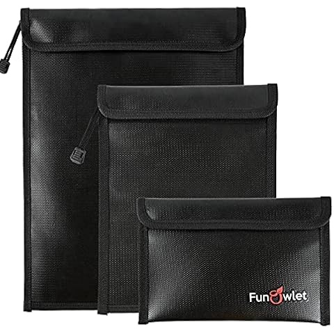 Fireproof Waterproof Money Document Bag - 3 Pack Safe Upgraded Zipper Bags, Fire & Water Resistant Storage Organizer Pouch for A4 A5 Documents Holder,File,Cash,Jewelry,Passport,Tablet,Laptop (Black) Cover