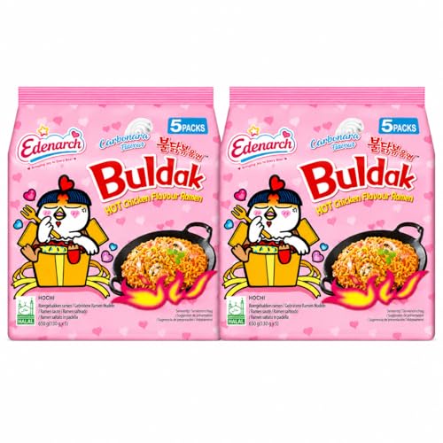 Buldak Carbonara Noodles Hot Chicken Flavour Ramen - 10 Packs x 130g - Korean Style Instant Noodles Creamy Spicy Carbonara - 650g