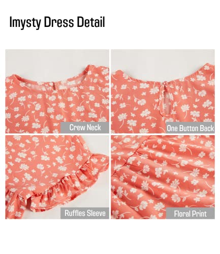 Image of Imysty Womens Boho Floral Ruffle Sleeve Babydoll Loose Flowy Casual Summer Pleated Mini Dress