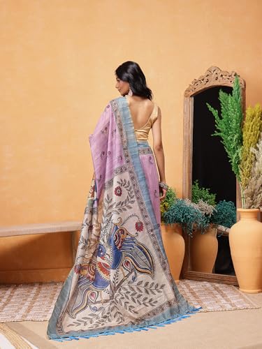 Image of Amazon Brand - Anarva Pattu Art Silk Woven Ready To Wear Saree Pink