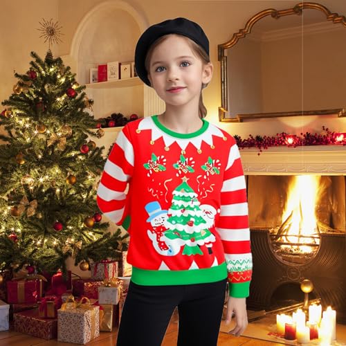 Kids Ugly Christmas Sweatshirt For Boys Xmas Pullover Tree Santa Long Sleeve Crew Neck Sweater Holiday Clothes2