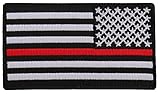 Thin Red Line American Flag Reversed Patch - 3.5x2 inch. Embroidered Iron on Patch