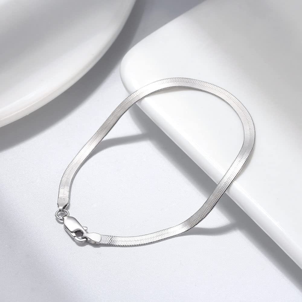 LYGXWJFC Pulsera De Plata Esterlina, Moda S925 Pulsera De Plata Esterlina Pulsera De Cadena De Eslabones De Espiga Plana De 3 Mm Pulsera De Hueso De Serpiente Plana Unisex Pulsera De Amistad