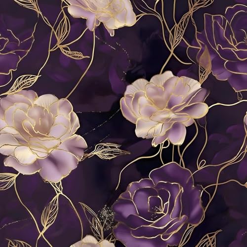 Image of Self-Adhesive Kitchen Wallpaper Roll,PVC 3D Wall Sticker Oil Proof, Waterproof &Washable Purple and Gold Floral Wallpaper for Home Decor, Living Room,Bedroom,Kitchen wall Stickers (45x300cm)