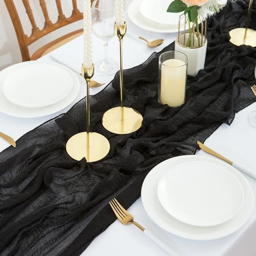 AOKSUNOVA Käsetuch Tischläufer Musselin Hochzeit Dekostoff Schwarz – Ansicht 4