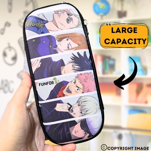 Image of Funfob Polyester Jujutsu Kaisen Pencil Box For School College For Pen Pencil Or Other Stationery Products Gojo Pencil Pouch|Jujutsu All Characters, Grey