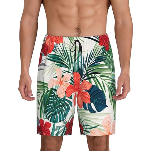 Pantalon de pyjama court homme en coton léger à motif feuilles exotiques