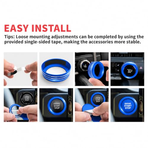 Image of for Toyota Tacoma 2024-2026 & 4Runner 2025-2026, 14-Inch Screen Aluminum Alloy Knob Cover Trim - Fits Push Start, AC, Volume & 4WD Gear Switch (Blue, 6-Piece Set)