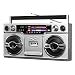 Victrola VBB-10-SLV 1980's Bluetooth Boombox with Cassette Player and AM/FM Radio, Silver