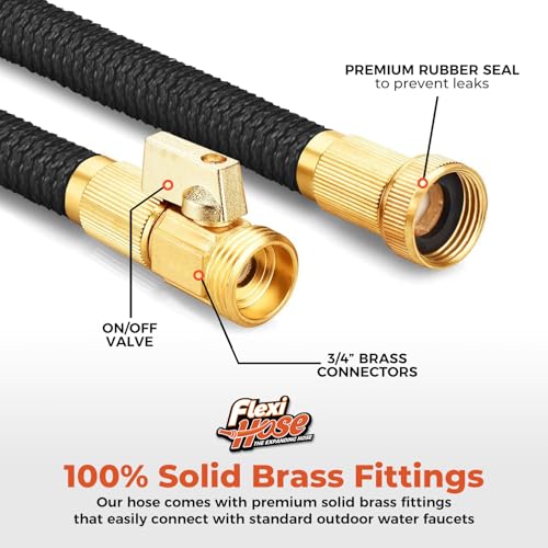 Image of Flexi Hose Expandable Garden Hose with 8 Function Nozzle, 25FT - Lightweight Retractable Garden Hose, Water Hose - No-Kink Flexibility, 3 /4 Inch Solid Brass Fittings and Double Latex Core