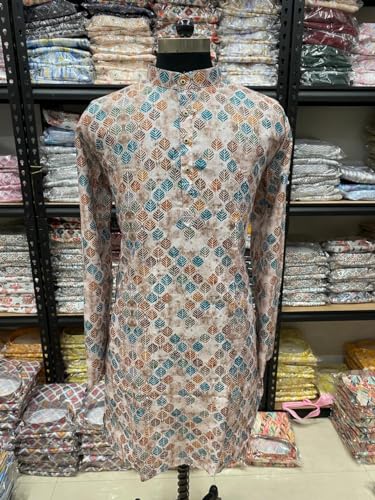 Image of FOXDX Men's Traditional Cotton Floral Printed Only Kurta