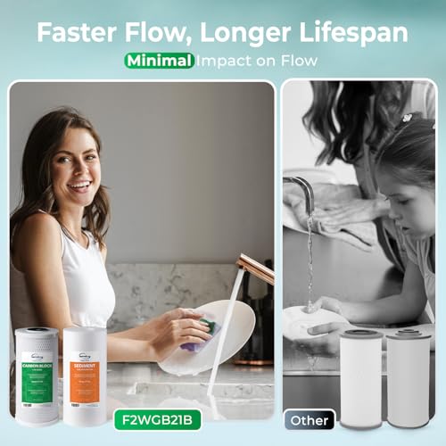 Image of iSpring F2WGB21B Whole House 4.5 inchx10 inch Water Filtration High Capacity Sediment and CTO Carbon Block Water Filter Replacement Cartridge Pack Set, Model: WGB21B