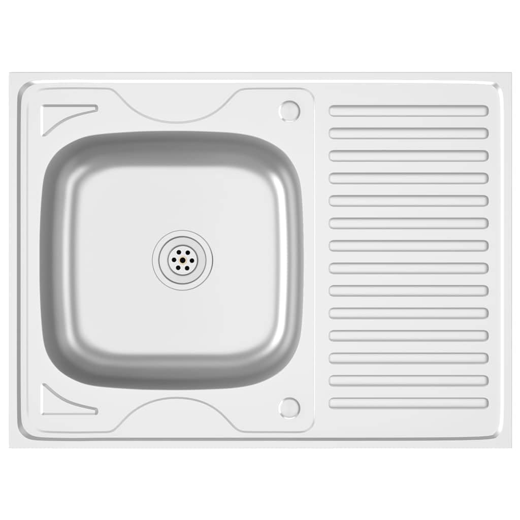 VIDAXL Stainless Steel Kitchen Sink with Drainer - 800 x 600 x 155mm - Silver