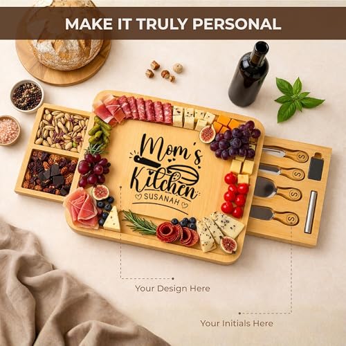 Tabla de cortar de bambú personalizada con cajón y utensilios miniatura 2