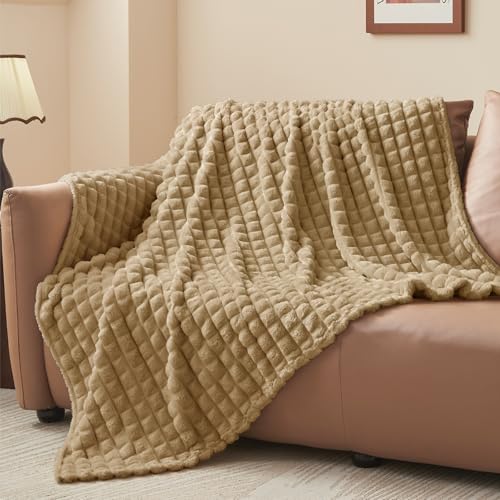 Image of BEDELITE Camel Fleece Twin Blanket for Couch Dorm Room Decor, 60x80 Inch