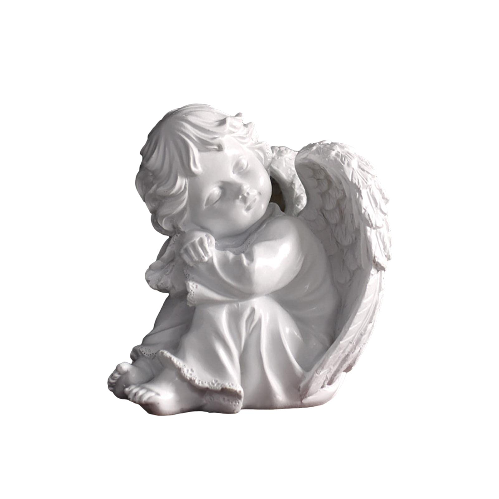 Statua Angelo Cherubino Che Legge Un Libro - Scultura In Resina Bianca 10 Cm Per Interni/Esterni, Decorazione Giardino, Ricordo - 4
