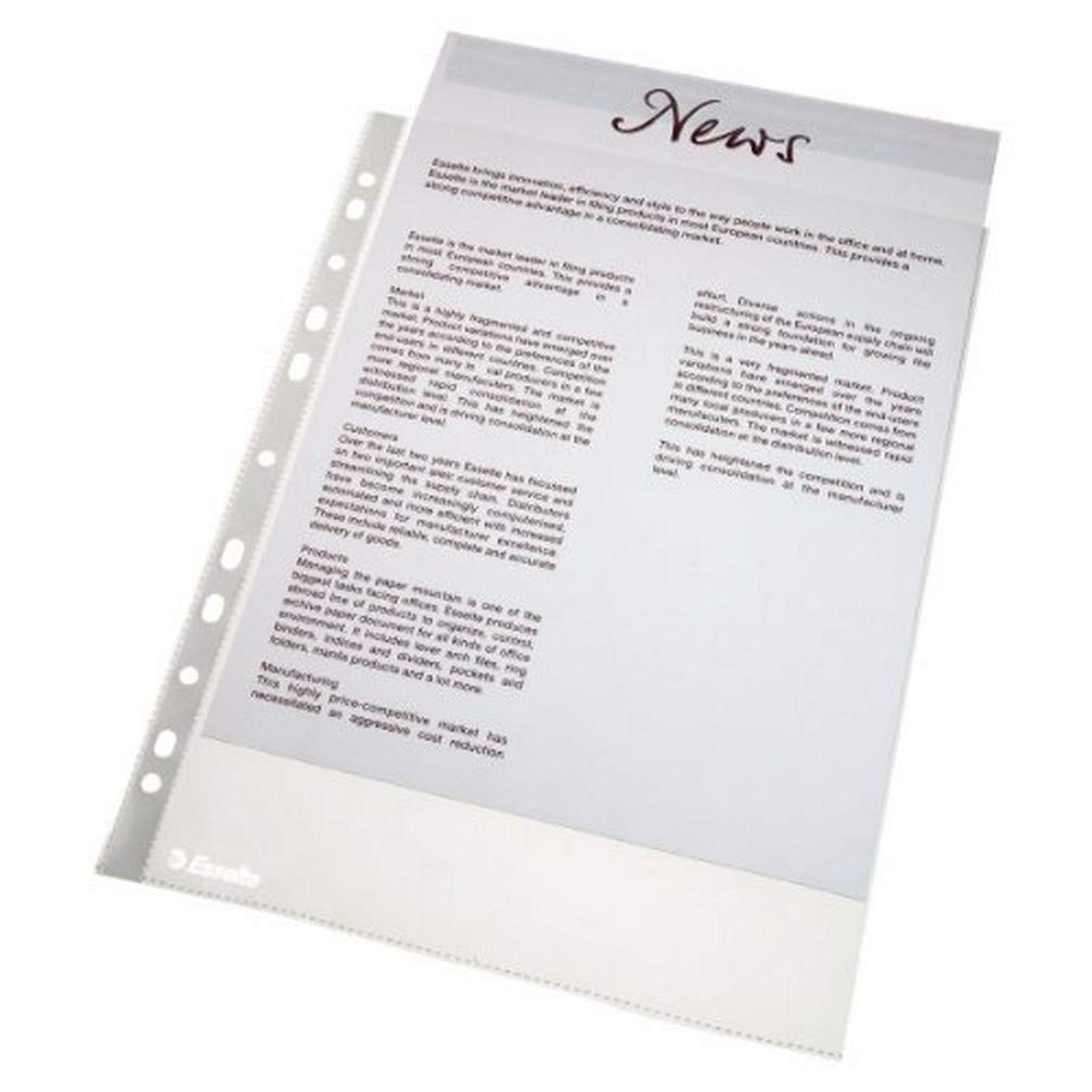 Esselte Perforated Pouch, Clear, Grained, A4, Polypropylene, 43 Microns Lot de 10 (Sachet) Transparent