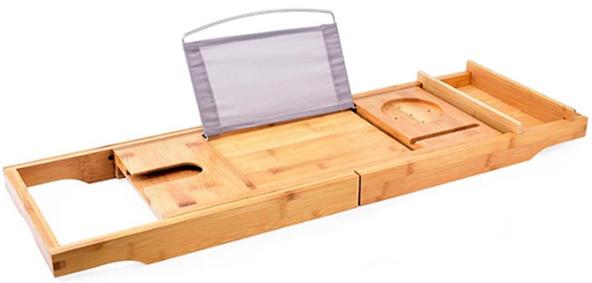 DOCIM Bandeja de Caddy de bañera de bambú, Bandeja de Caddy de bañera de bañera de bambú de Madera con Lados Extensibles construidos,Natural,Single Box