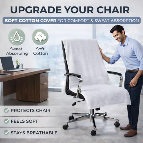 Image of Office Chair Towel | 500 GSM Towel with Tie Knot | Luxury Car Seat Towel Cover's | 100% Cotton Towel for Large Size | 70x140 CM | Pack of 2 - Light Grey